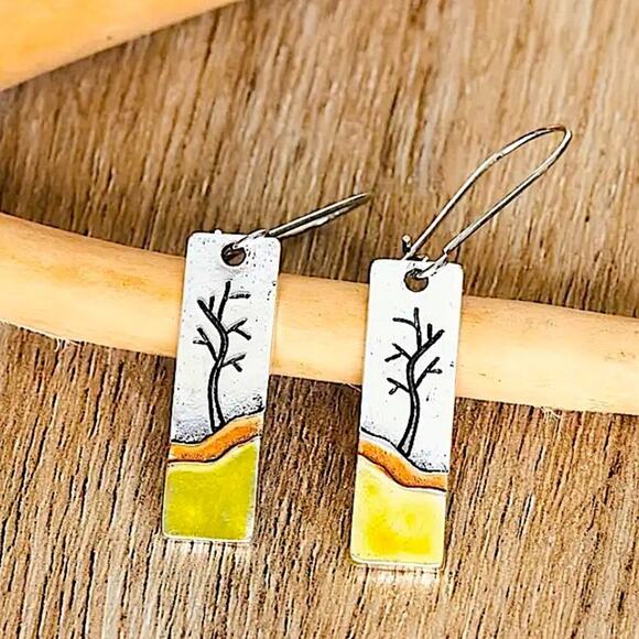 Dazzling Gold Silver Color Metal Geometry Square Leaf Dangle Earrings for Women - Picture 7 of 10